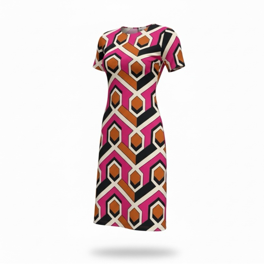 Corey Lynn Calter Geometric Midi Dress - Pink, Orange, Black size M